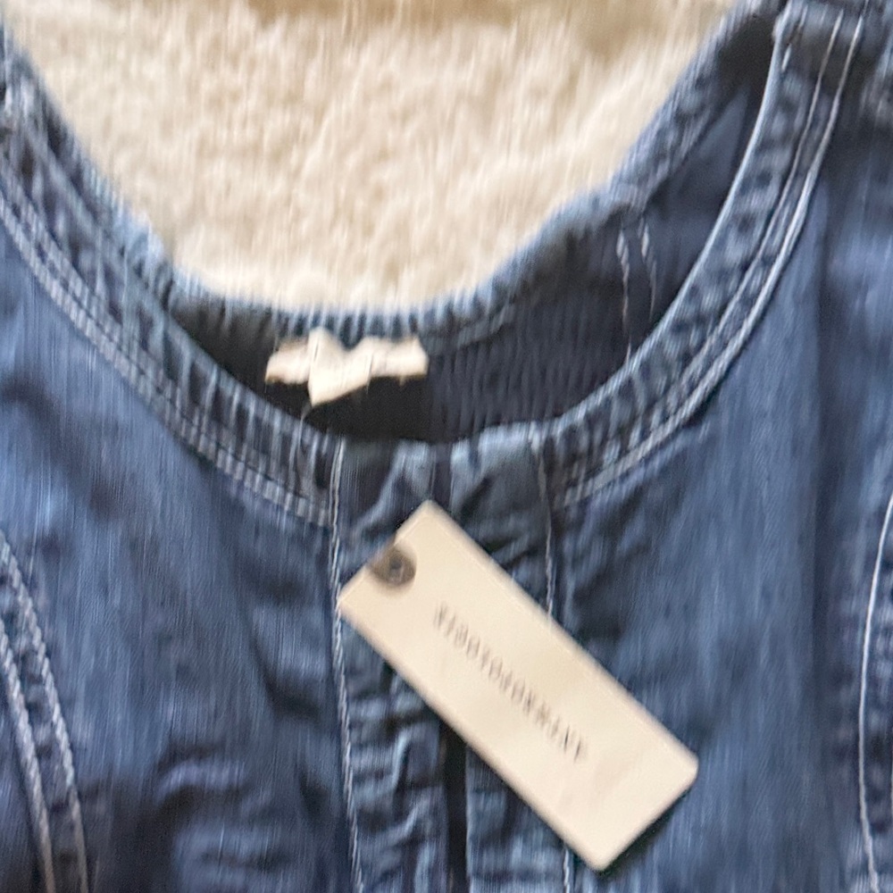 Pilcro Dark Blue Denim Peplum Off-Shoulder Top - Picture 2 of 9